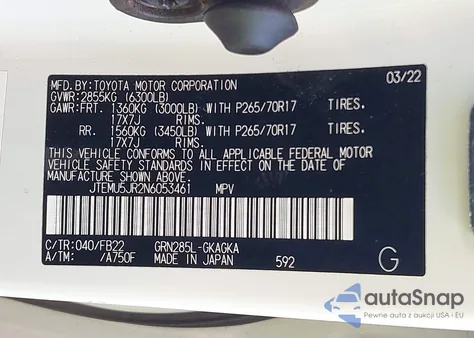 2022 Toyota 4Runner Sr5 z USA, uszkodzony, nr VIN JTEMU5JR2N6053461